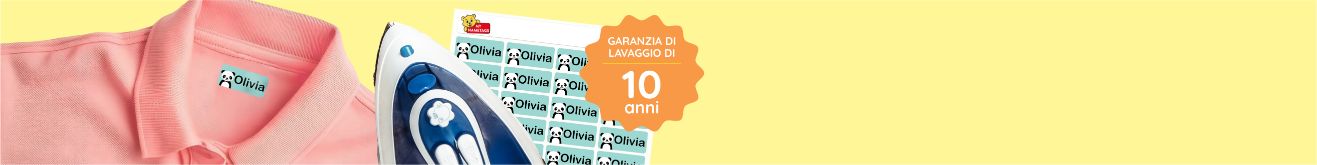 Banner con etichette termoadesive personalizzate con nome
