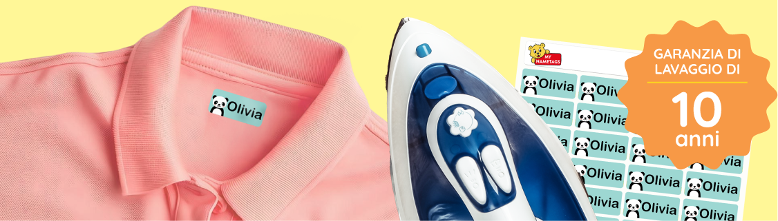 Banner con etichette termoadesive personalizzate con nome