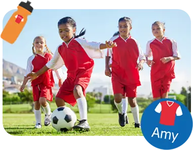 squadra di calcio della scuola femminile in maglia rossa