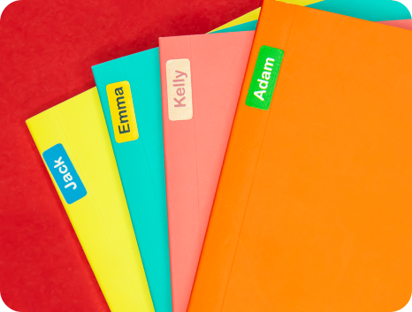 cartelle colorate con etichette miniadesive