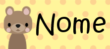 Étiquette My Nametags avec ours brun, nom, prénom et année, sur fond jaune et orange à pois