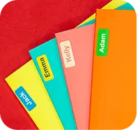 cartelle colorate con etichette miniadesive